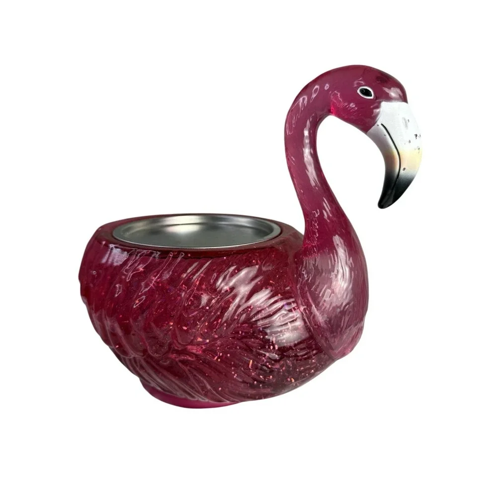 Bath & Body Works PINK FLAMINGO 3-Wick‎ Glitter Swirl Water Globe Candle Holder - Picture 3 of 7